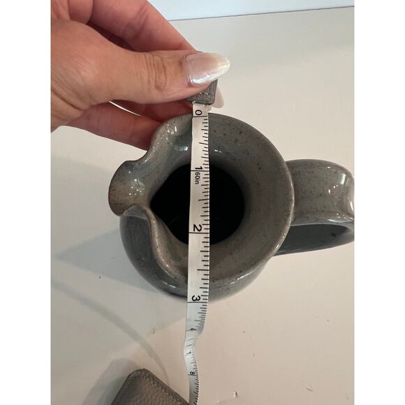 Hand Crafted Pottery Stoneware Blue & Gray Salt Glazed Pitcher Signed JL - Picture 8 of 9